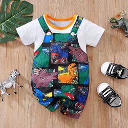 Newborn Baby boy Clothes cartoon dinosaur printing  Jumpsuit Summer Short Sleeve Romper Infant Toddler Pajamas One Piece Outfit