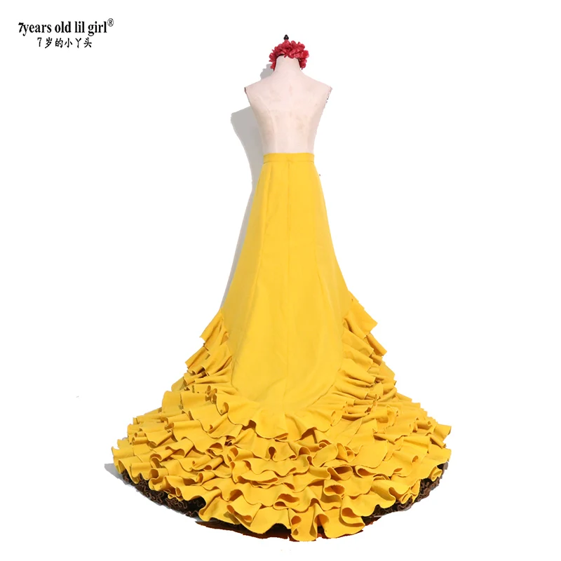 7yearsoldlilgirl Spanish Flamenco Bata Skirt  Multilayer Festival Skirt For Women Costumes CWQ39