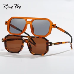 RUOBO Small Square Frame Sunglasses Man Woman Brand Designer Fashion Vintage Decorative Leopard Sun Glasses UV400 Oculos De Sol