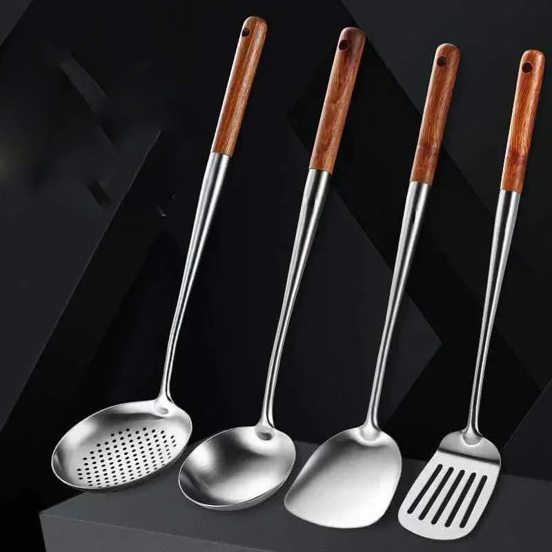 Long Handle Stainless Steel Wok Spatula Kitchen Slotted Turner Rice Spoon Ladle Cooking Tools Utensil Set Dropshipping utensilio