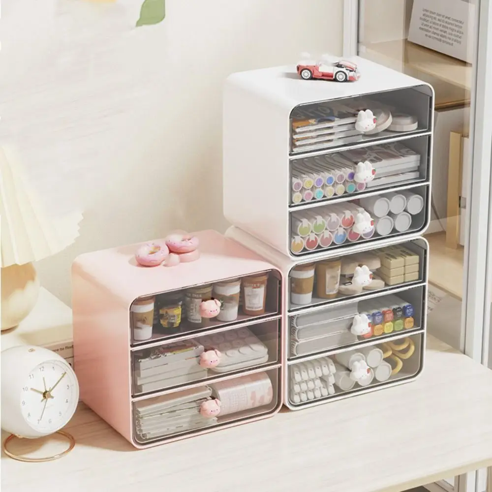Transparent Design Desktop Drawer Box Multifunctional Space Saving Desk Pen Holder Large Capacity Storage Shelf Dormitory