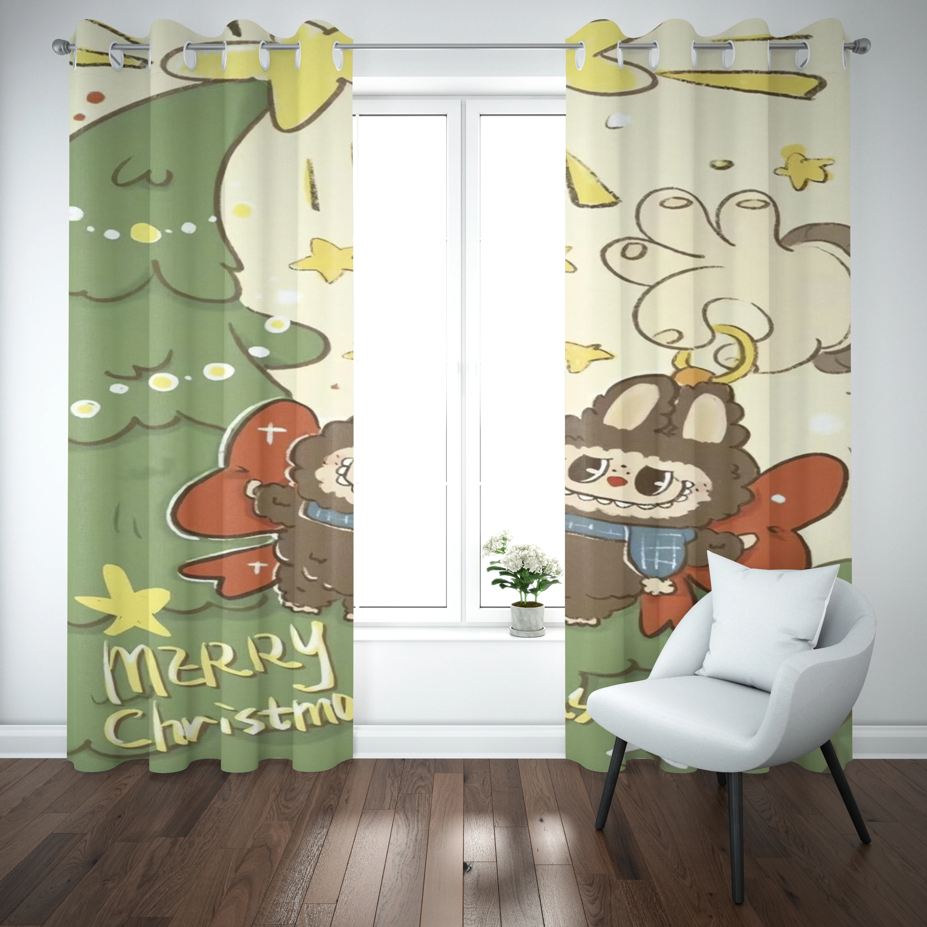 Curtain Zimomo The Monsters Cartoon Window Decoration 100% Polyester Shade Curtains Bedroom Living Room Home 2 Tablets