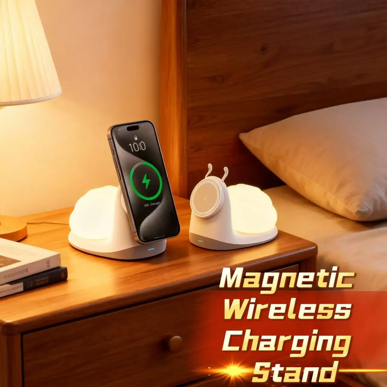 

Многофункциональная магнитная подставка для беспроводного зарядного устройства 2 в 1, 15 Вт с регулируемым светом, ночник, милый подарок в виде улитки для iPhone 12, 13, 14