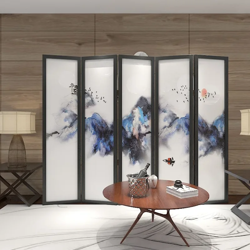 New Chinese-style folding screen partition living room can be moved into the home to block the hotel tea room decorative ink lan