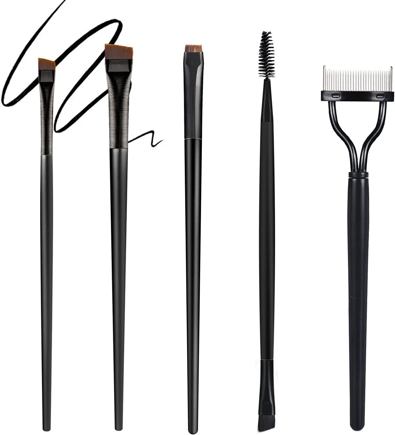 Eyelash comb separator 5-piece eyebrow brush set mascara applicator steel needle comb with cover eye makeup tool brush