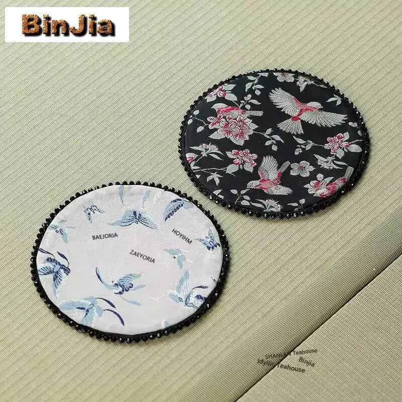 Bird Butterfly Language Double-sided Tea Table Mats Luxury Drink Coaster Dinner Table Cloth Mat Tea Ceremony Equipment Ornaments