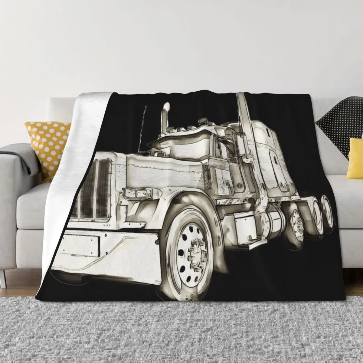 

Big American truck or lorry a big rig cartoon artwork Throw Blanket Bed Fashionable For Baby Loose Bed covers Blankets