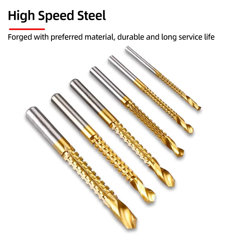HSS Titanium Serrated Drill Bit Set 3/4/5/6/6.5/8mm Grooving Cutting Hole Saw Twist Drill Bits Round/Hex Shank Wood Metal Tools view 5