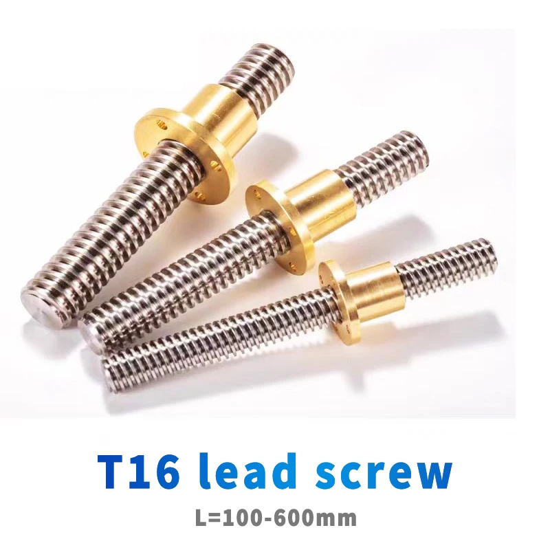 

1PC T16 Lead Screw 16mm Linear Shaft Lead 4/8/2/3mm with Brass Nut Length 100mm-600mm 3D Printer CNC Trapezoidal Rod