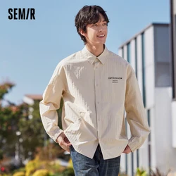 Semir Jacket Men 2024 Spring New Korean Letter Printed Lapel Shirt Jacket Textured Small Plaid Trendy Coats Men