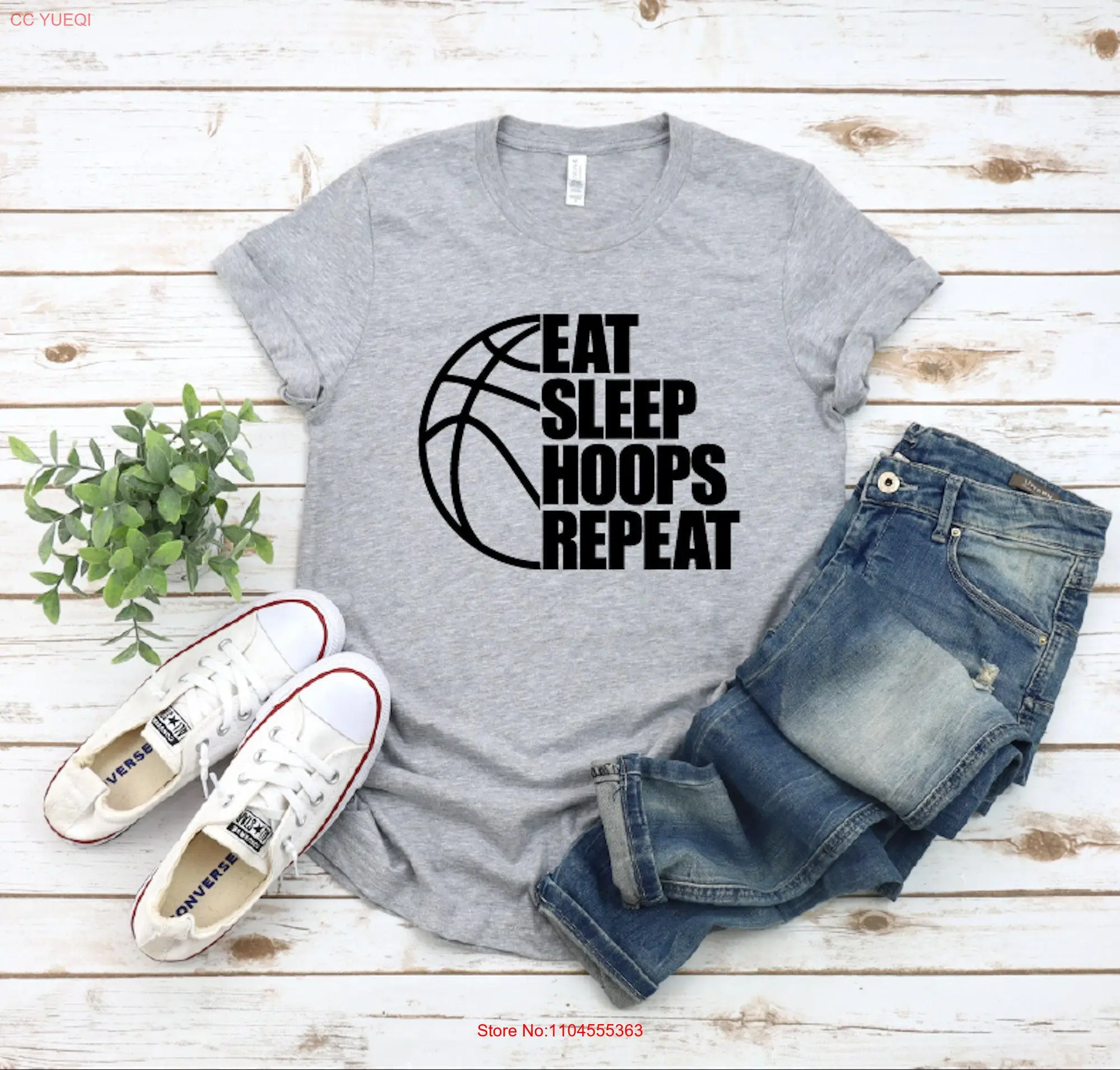 Eat Sleep Hoops RepeaT T Shirt Basketball Motivational Basket team long or short sleeves