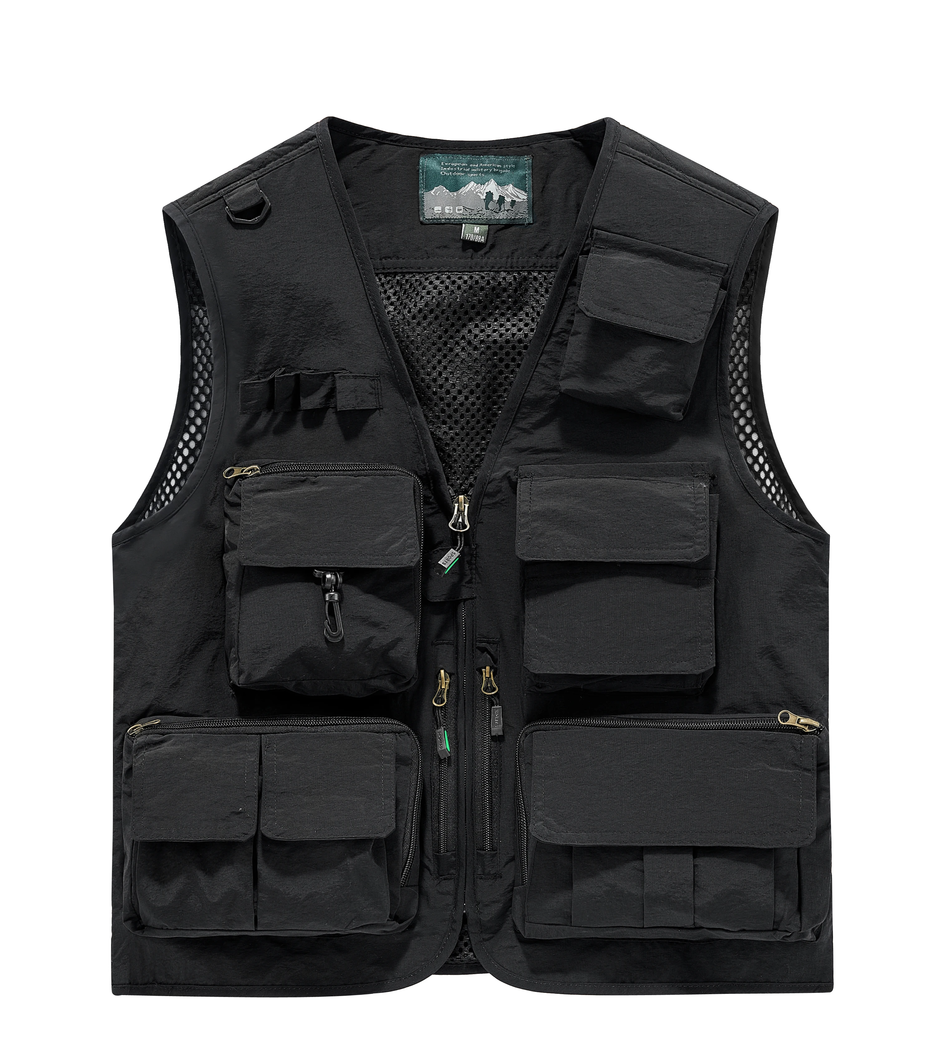 Men's Functional Multi-Pocket Vest, Breathable Mesh Work Vest, Single Piece with Portable Hook and Layered Pockets, a Practical Item Suitable for Outdoor Fishing, Photography, and Streetwear Style Outfits