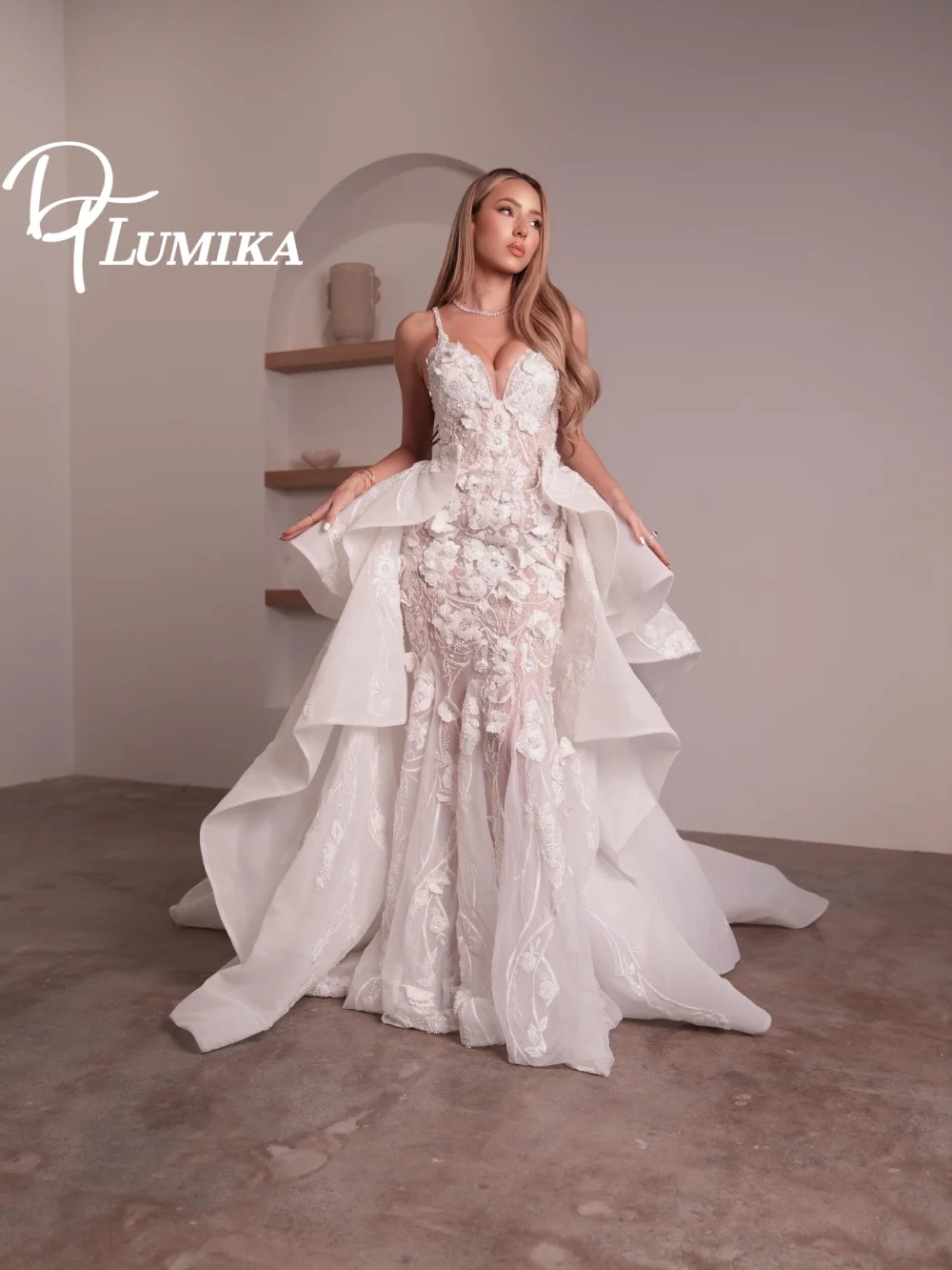 

Romantic Spaghetti-Strap Floral Wedding Dress 2026 Romantic 3D-Flower Bridal Gown Fashion Mermaid Floor-Length Bridal Dress Robe