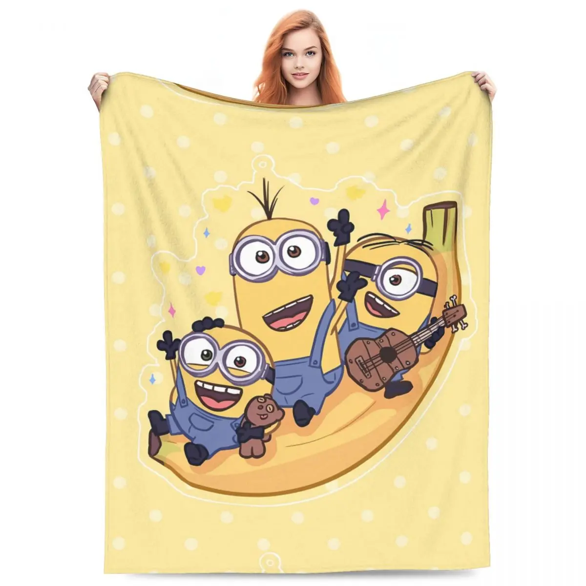 Minions Super Soft Blankets banana Picnic Plush Throw Blanket Aesthetic Living Room Flannel Bedspread Sofa Bed Cover