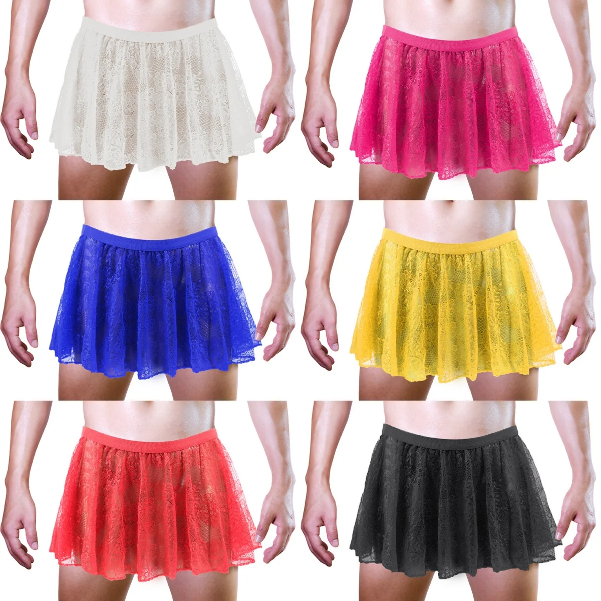 

Erotic men's pleat skirt Cutout floral lace skirt Sissy crossdressing Gay A-line skirt Low waist Elastic waistband Drag party