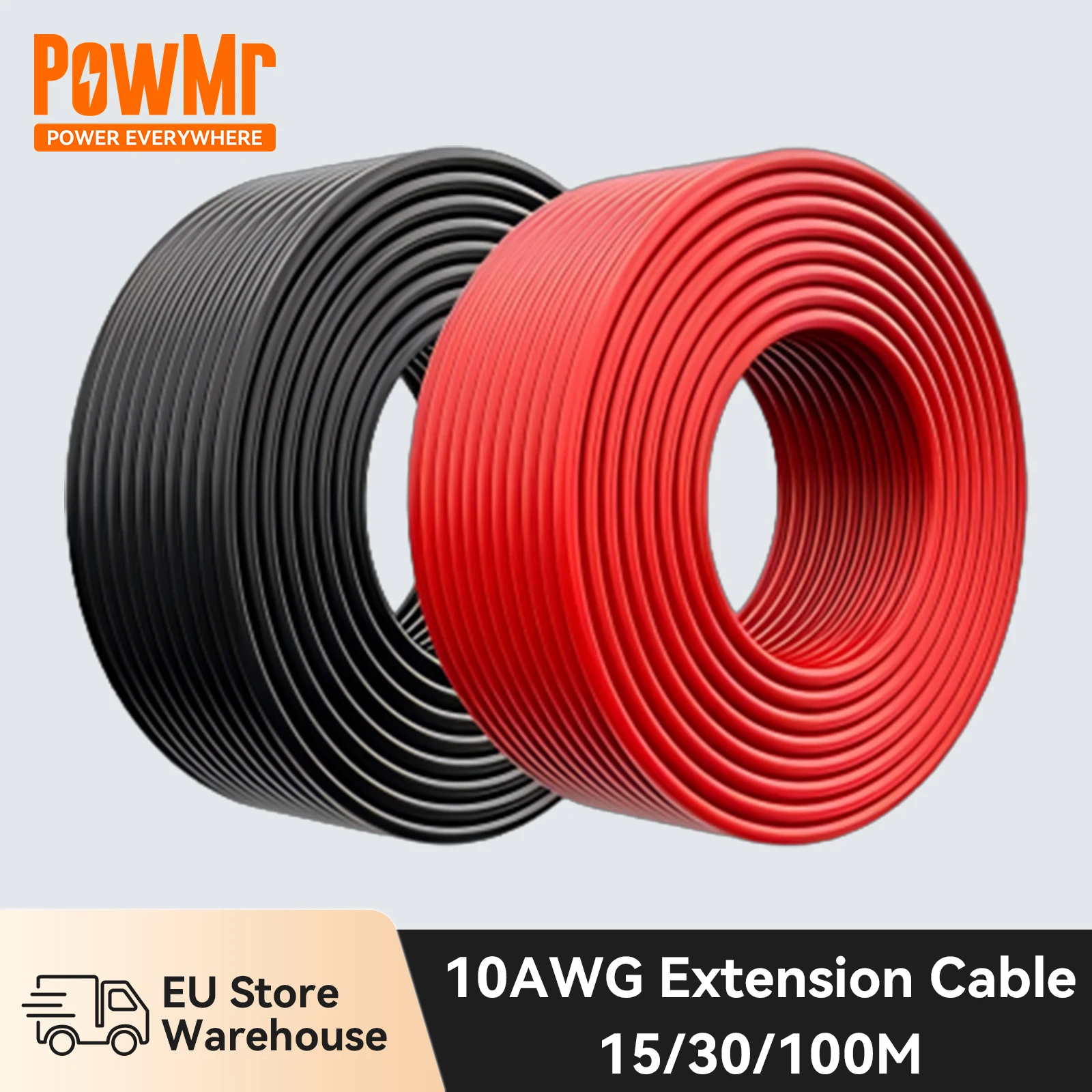 Cavo di prolunga PowMr 10AWG per pannello solare Cavi elettrici in rame stagnato Rotolo 100 m 30 m 15 m