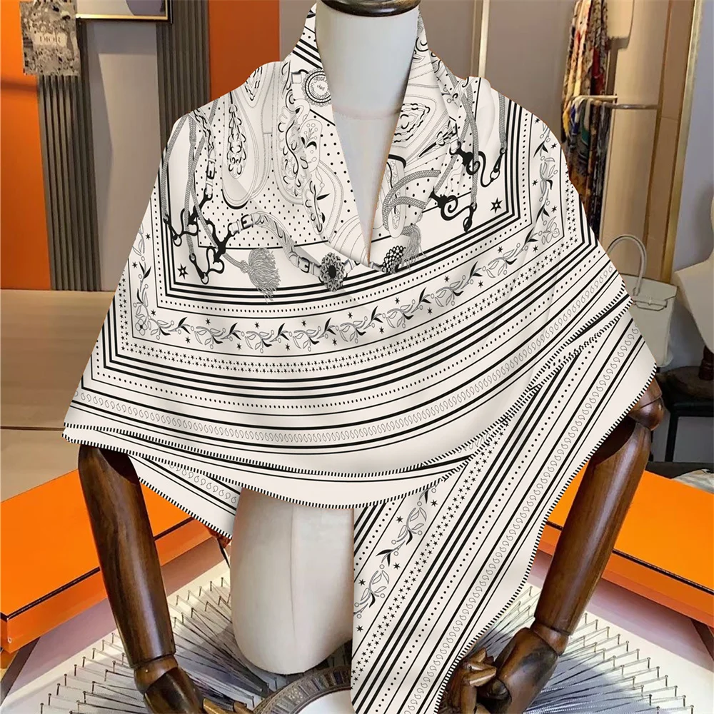 POBING Seiden-Kaschmir-Schal für Damen, manuell gerollte quadratische Schals, große Bandana, luxuriöser Hijab, weibliche Foulards, Poncho, 135 cm – Detail 16
