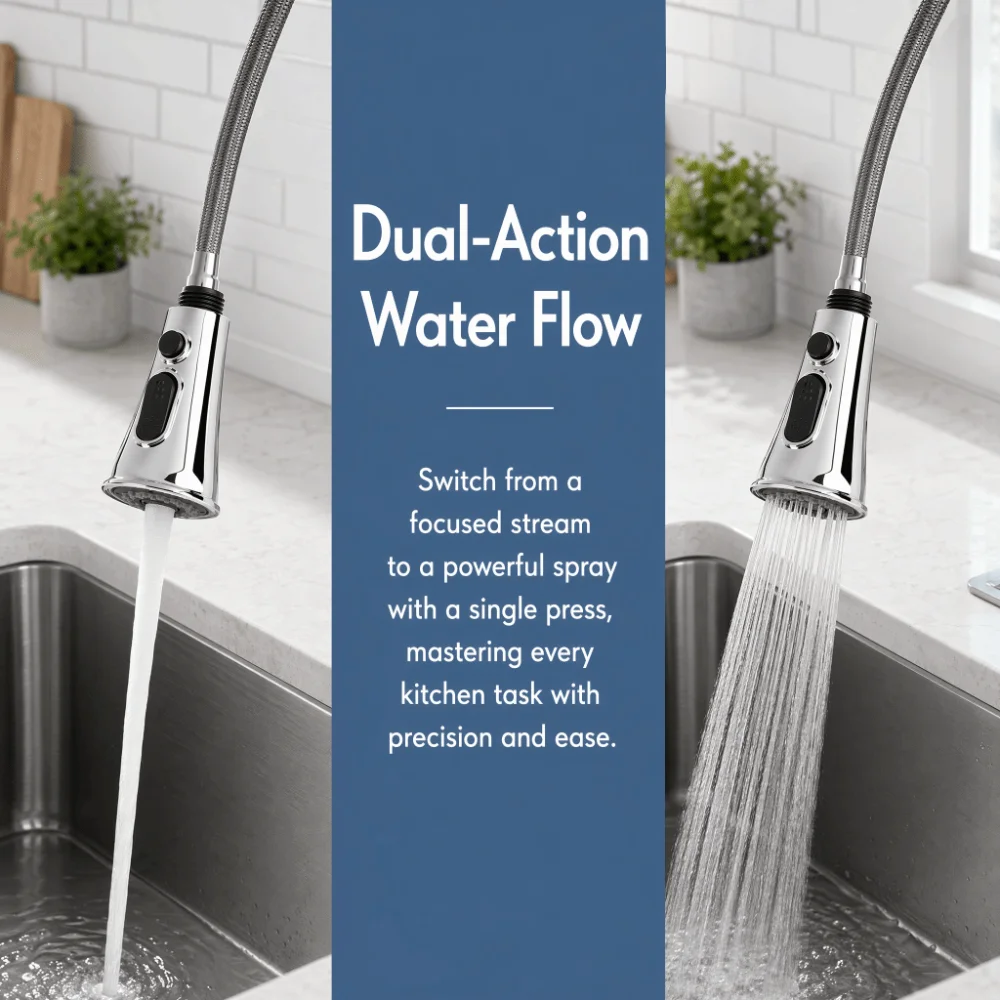 ABS Pull Down Faucet Spray Head G1/2 Male Thread 3 Functions Stream Spray Pause Pull Out Sink Sprayer Nozzle