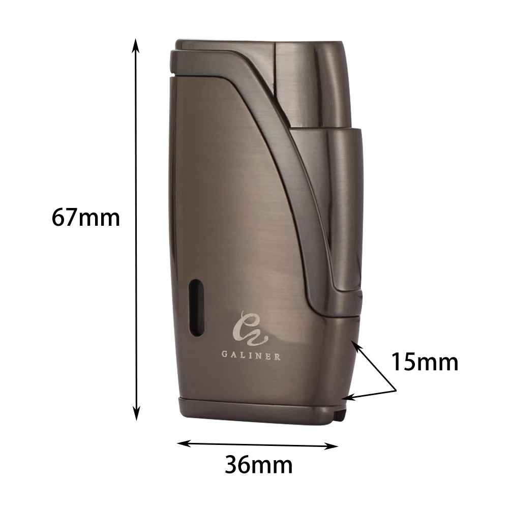 Galiner Cigar Lighter W/ Punch Metal Cigar Torch Lighter Gas Window 2 Flame Jet Lighters Smoking Fire Starter For Men No Box