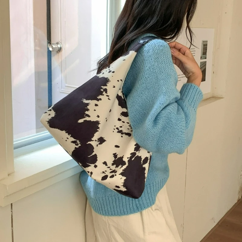 

Trendy Cow Pattern Top Handle Bag Women Spacious Storage Shoulder Bag for Work and Travel Texture and Versatile Storage Bags