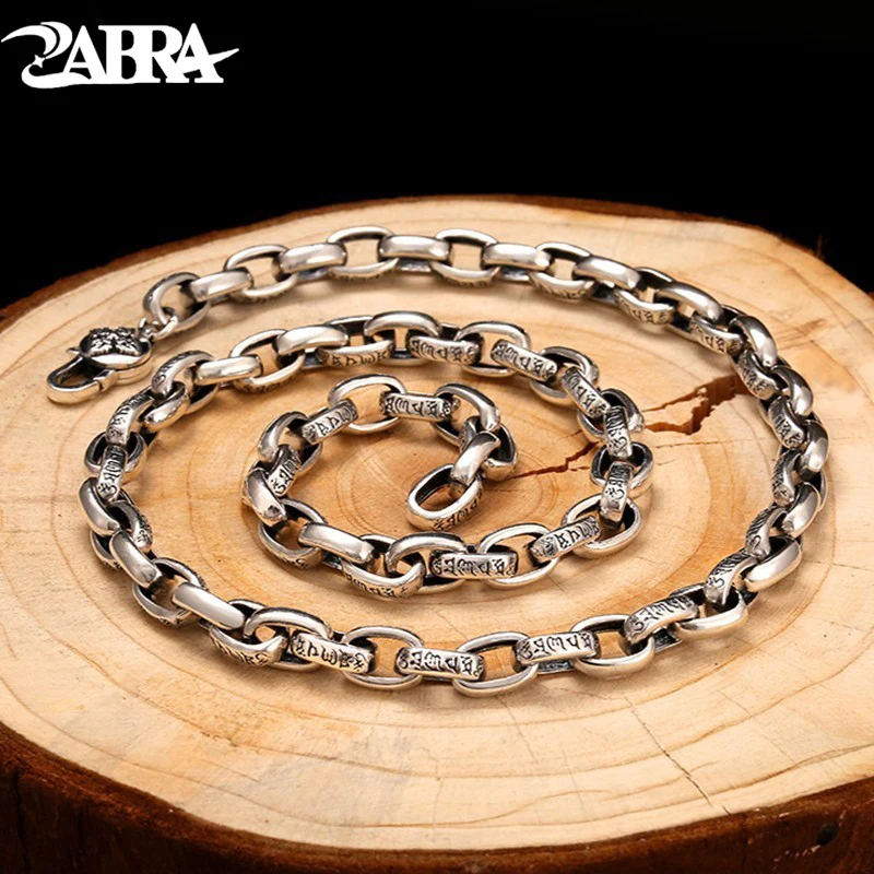 

ZABRA Religion Solid 925 Sterling Silver Necklace Men Buddhism Mantra 60cm Length Chain Punk Retro Style Jewelry For Male