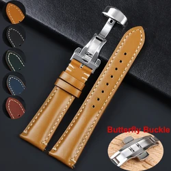 Genuine Oil Wax Leather Watch Strap 20mm 22mm 24mm Bands Quick Release Vintage Yellow Watchband Wristband Men Women Accessories