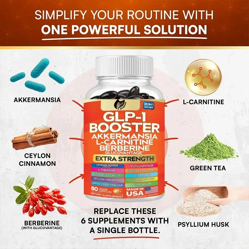 

Растительная формула 20 в 1, содержащий L-карнитин, бербертина, чили, шелуха псориаза, пробиотики, 60 капсул