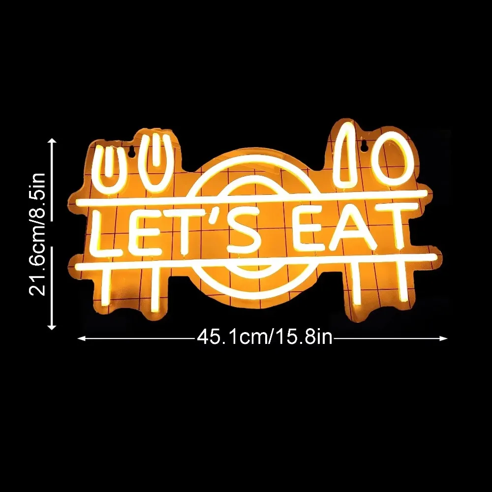 Lets Eat Neon Sign with Fork Knife LED Wall Art for Restaurant Kitchen Bar Cafe Dining Room Decor Creates Cozy Dining Atmosphere