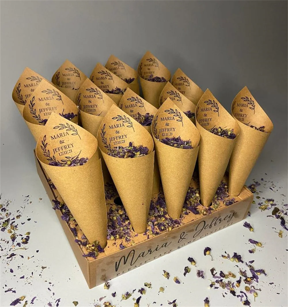 25PCS Wedding Confetti Favors, DIY Cones Set, Biodegradable Confetti for Guests, Petal Confetti, Flower Confetti, Compostable