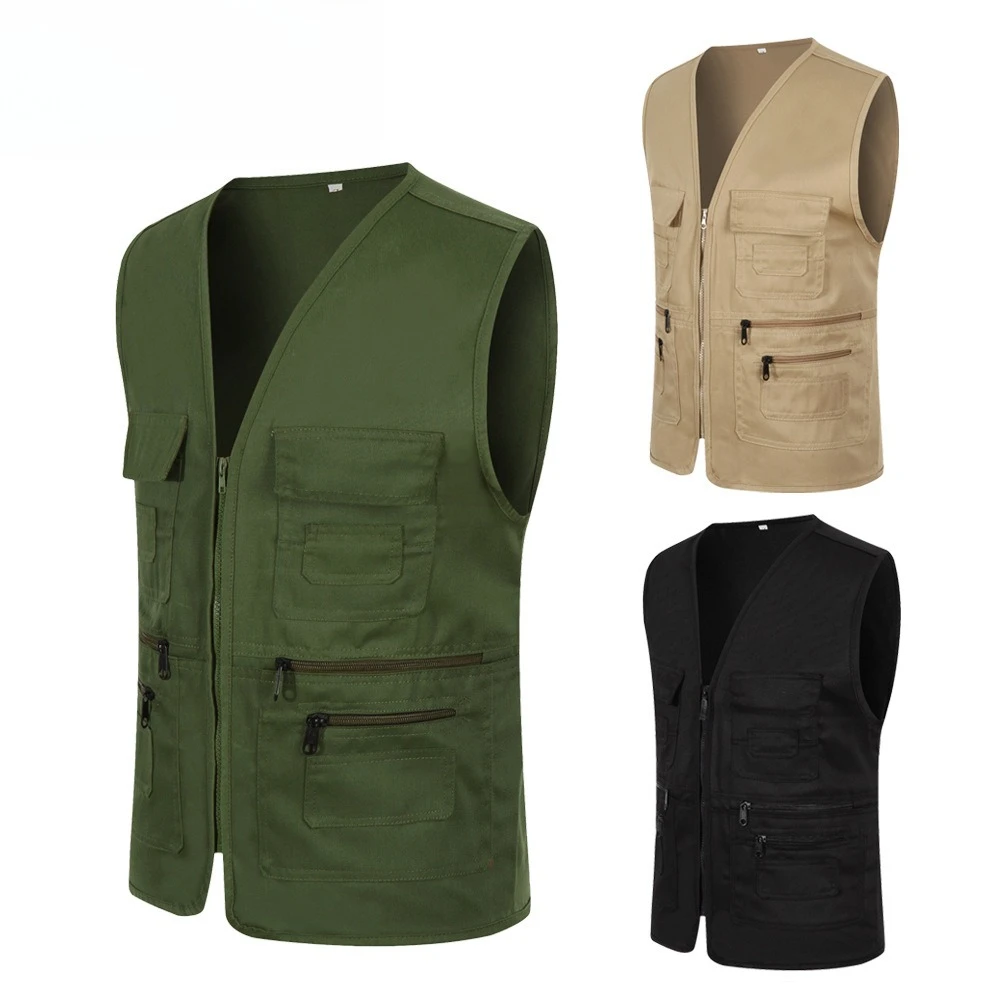 Multi-pocket V Collar Sleeveless Work Vest Breathable Waistcoat For Outdoor Fishing Shooting Volunteer Daily Work