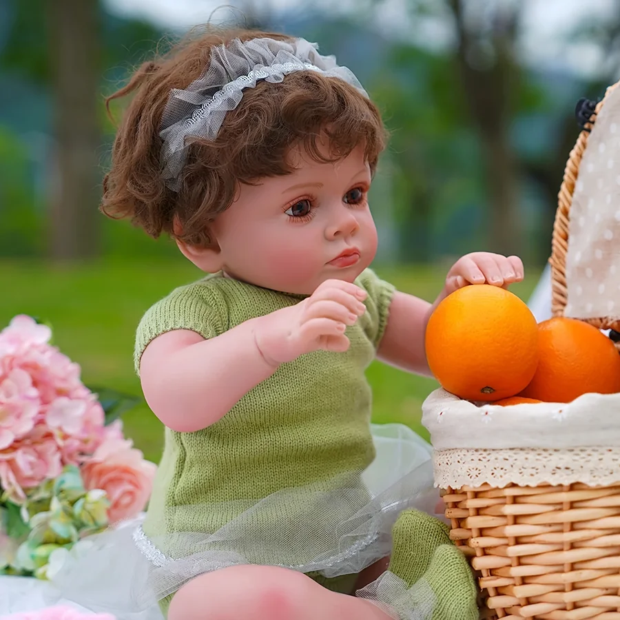 

20 inch 50cm Reborn Doll - Realistic Reborn Doll made of soft vinyl in real life, handmade toy, green clothing, suitable for children aged 3 and above