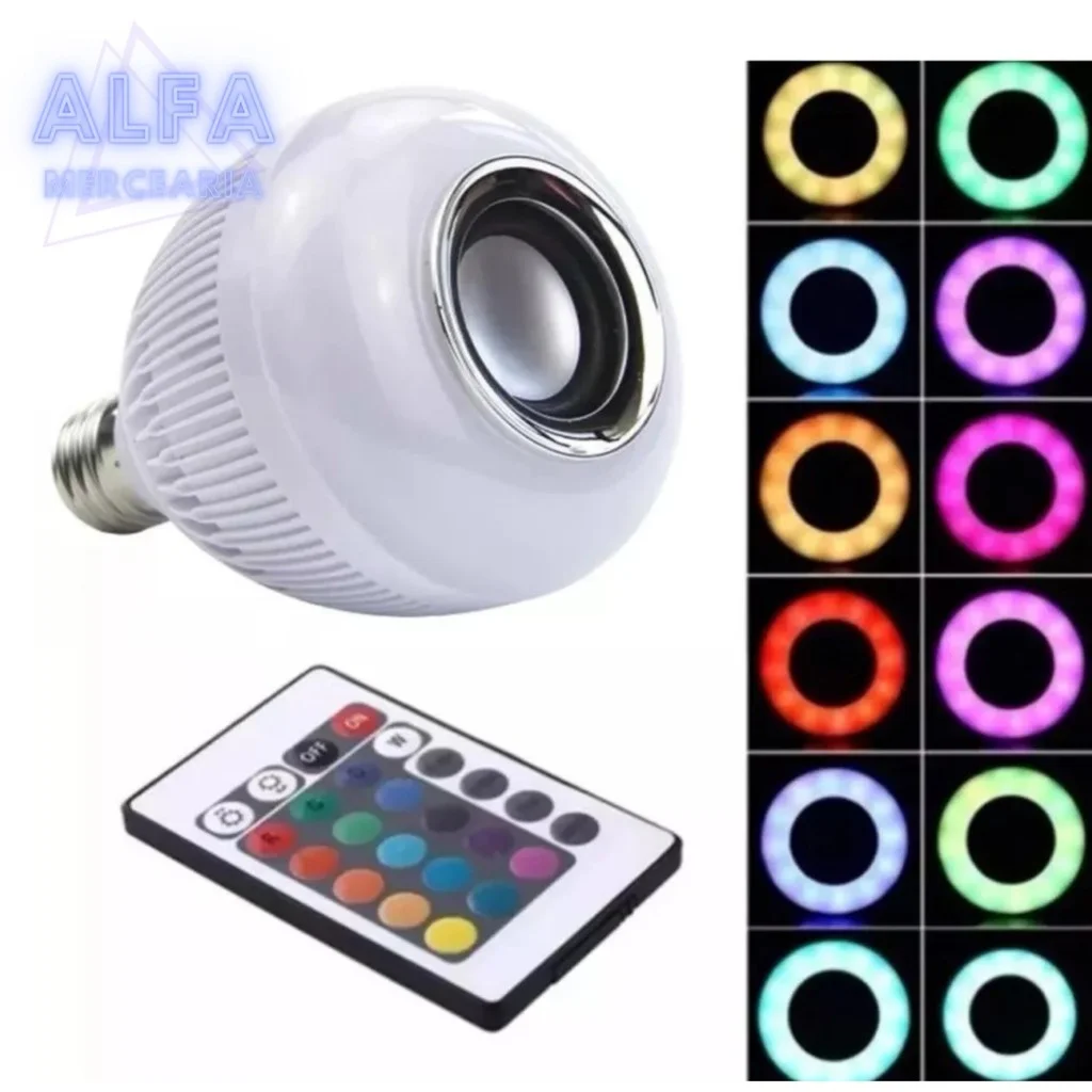 Lâmpada LED RGB Controle Remoto, Bluetooth Speaker, Caixa De Som, 12W