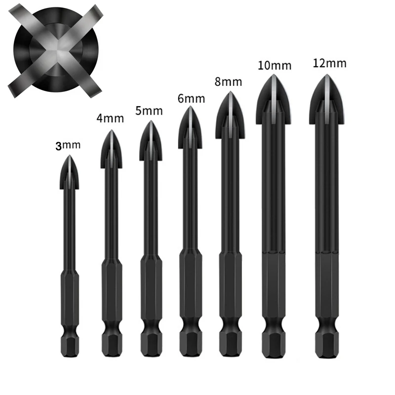 Cross Hex Drill Sets Four Sides Cutting Sharp Wear-resistant Carbide Bit for Glass Ceramic Tile Ceramic Concrete Drilling Tools