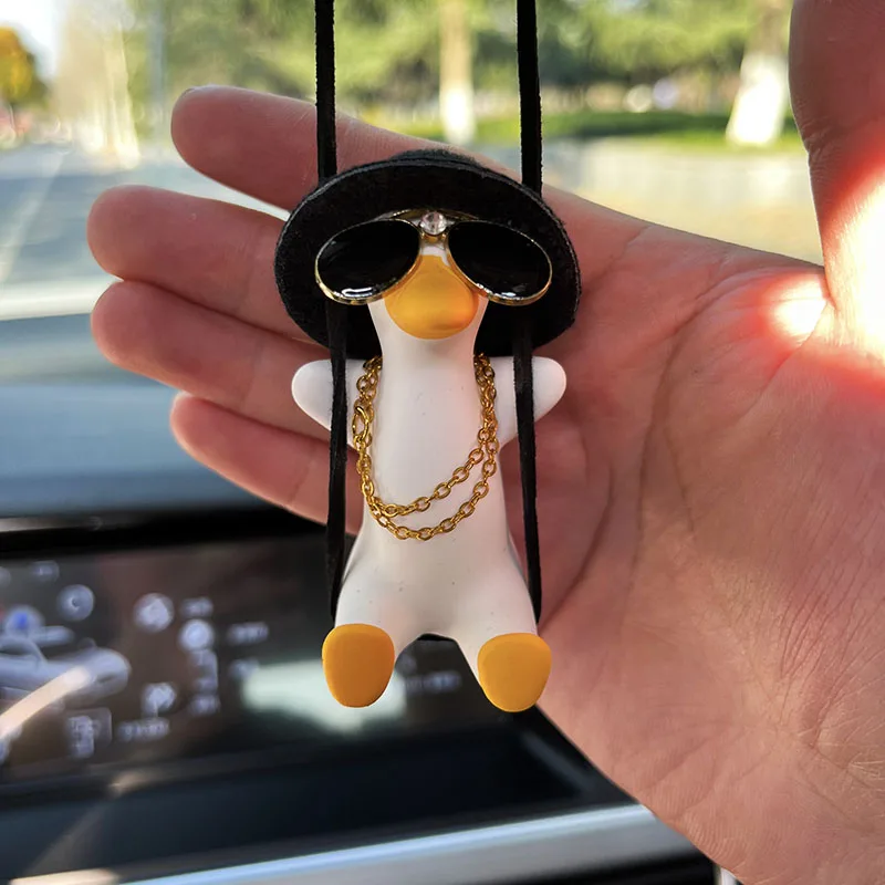 Anime Cute Swing Duck Car Interior Decoration Pendant Auto Rearview Mirror Hanging Ornaments For Women Man Car Accessories