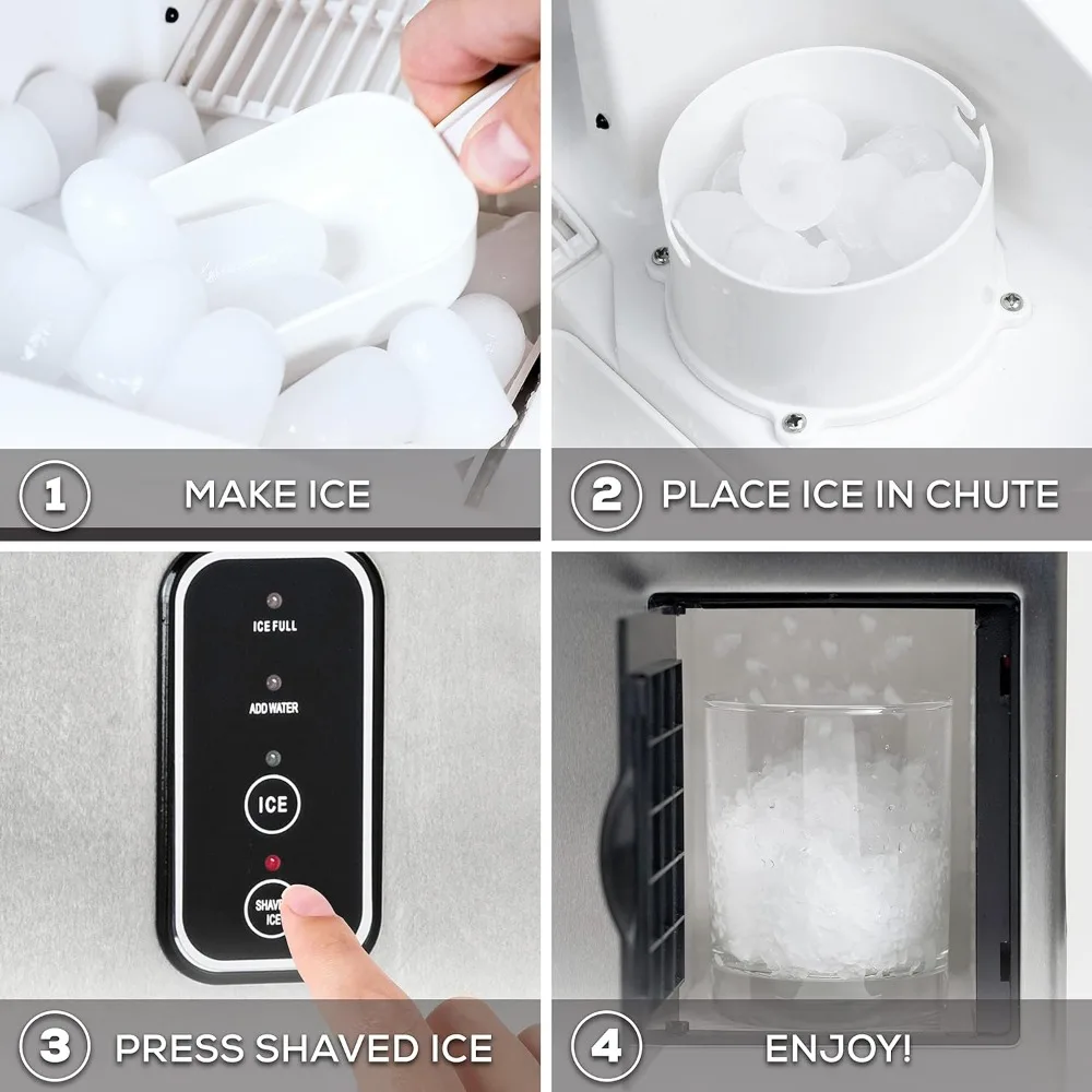 Dual Purpose Ice Cube Maker e Dispensação Shaver, LED Touch Painel de Controle, Diário, 12 Cubos A Cada 7-15 Minutos, 44 lb, 44 lb