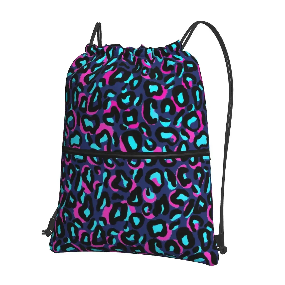 Cool Cool Leopard Portable Backpacks Drawstring Bag Casual Drawstring Bundle Pocket Sundries Bags For School Students