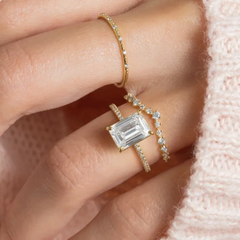 

Изготовленные на заказ золотые кольца с муассанитом, 18 карат, 3 карата, центр 7*9 мм, ювелирные изделия из муассанита с изумрудной огранкой для женщин