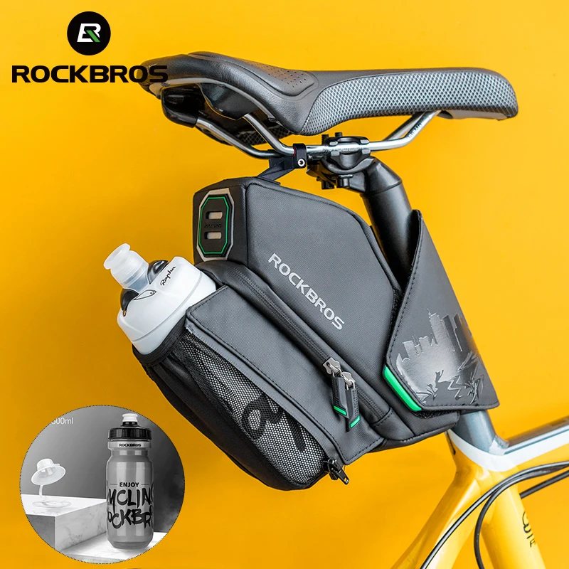 ROCKBROS Bike Saddle Bag 1.5L With Water Bottle Waterproof Reflective MTB Bicycle Bags Portable Rear Seatpost Cycling Tail Bag