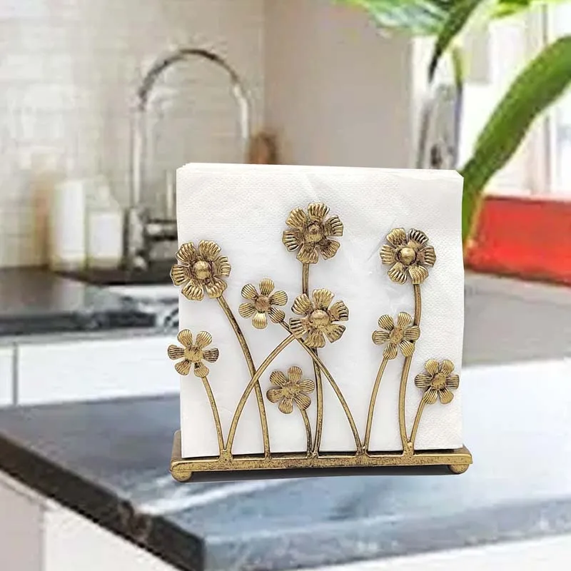 Vintage Iron Art Countertop Napkin Holder Stable Desktop Tissue Rack Decorative Paper Holder For Home Kitchen Dining Room