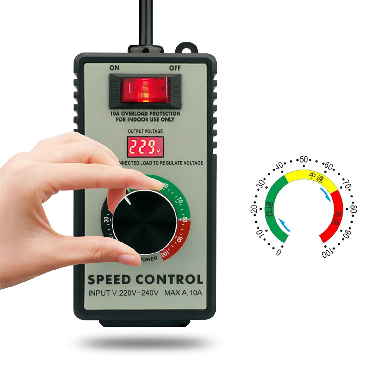 

Регулятор напряжения с бесступенчатой регулировкой скорости, электрический переключатель 10А AC220V~250V, вилка EU, для вытяжного вентилятора, угловой шлифовальной машины, дрели