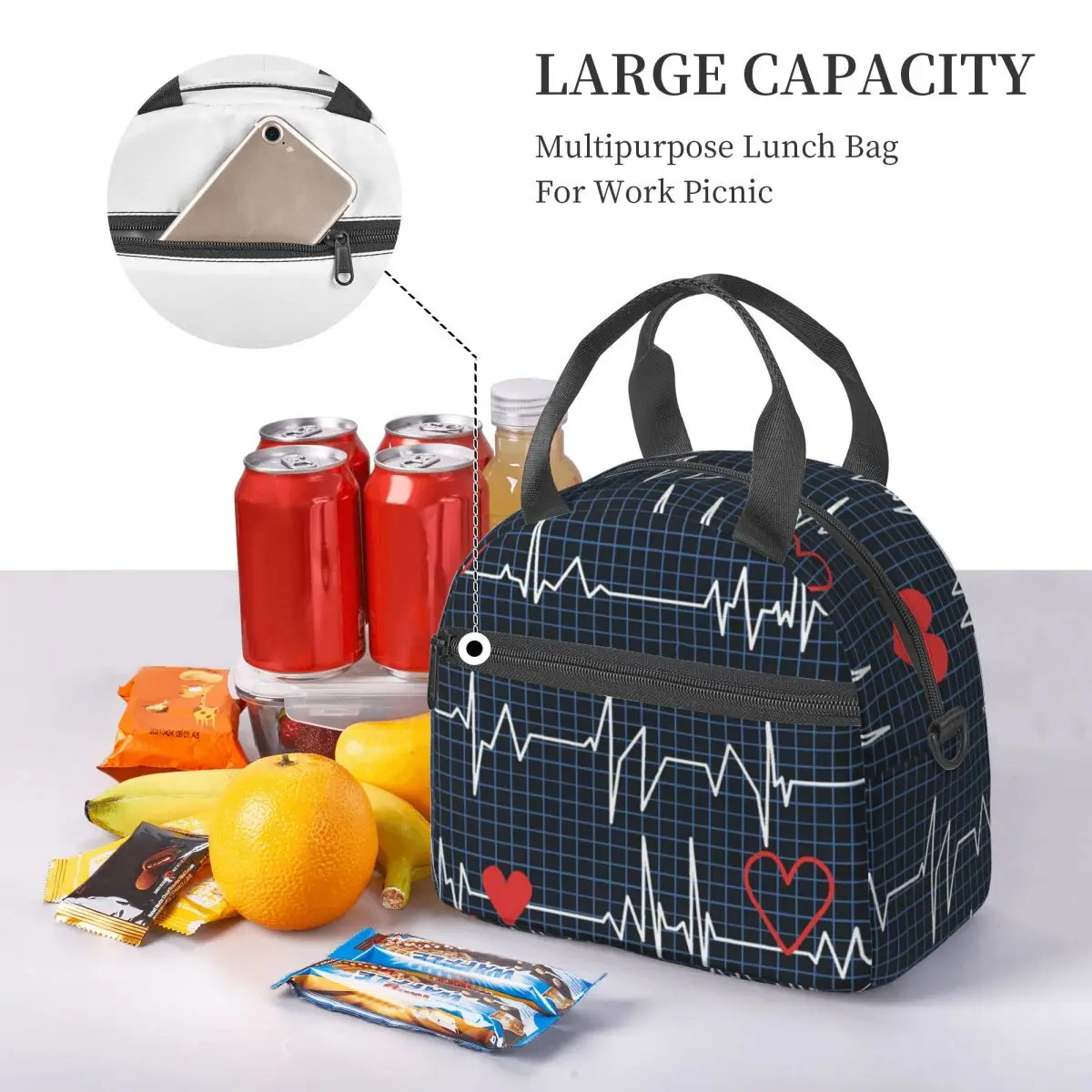 

Large Capacity Nurse Picnic Bag Insulated Lunch Bag Women Nurse Print Food Case Portable School Bento Fruits Fresh Storage Pouch