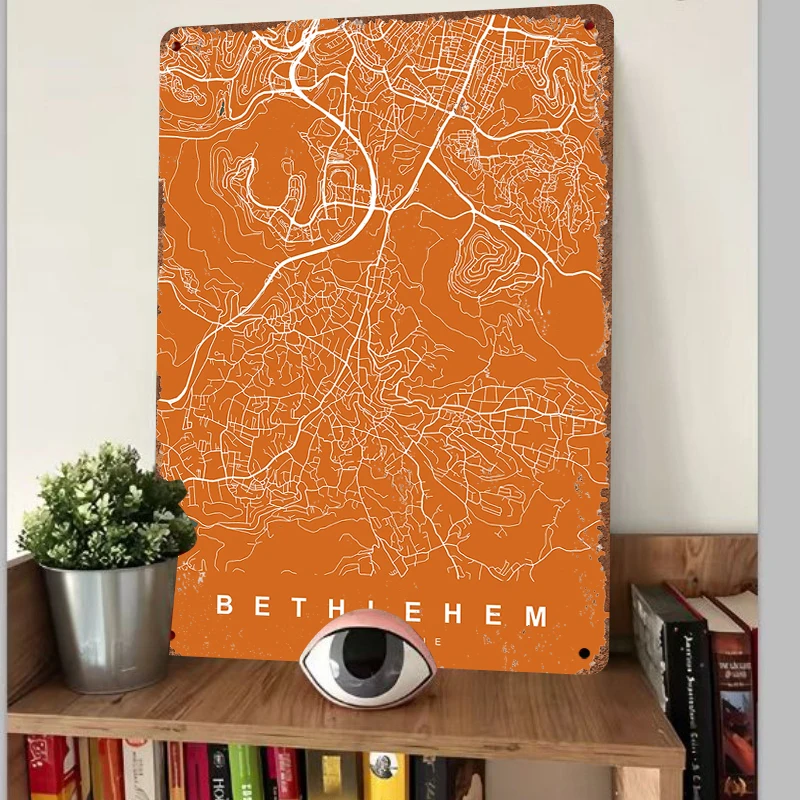 Bethlehem Palestine City Map Metal Wall Art Decorative Iron Painting for Home Office Decoration
