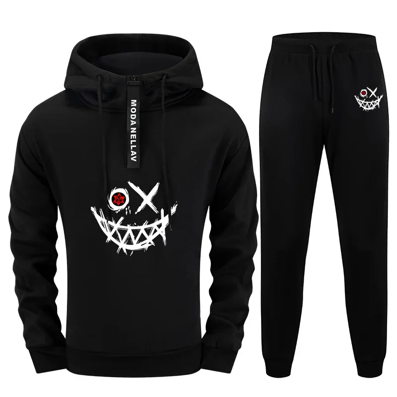 

Mens 2 Piece Coord Set 2025 New Half Zip Hoodie and Pants Urban Streetwear Tracksuit Autumn Winter Casual Wear