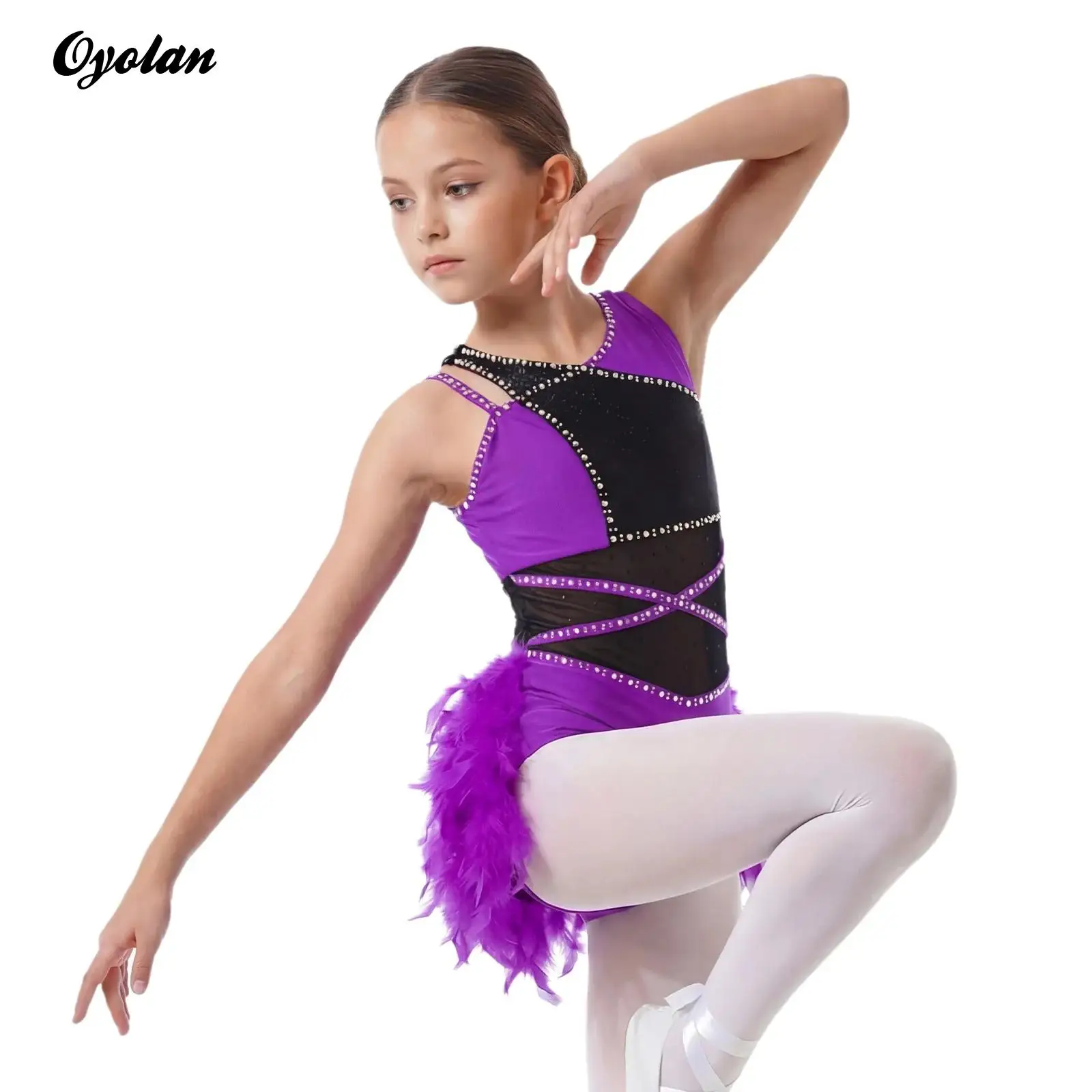 

Детский блестящий боди для выступлений: гимнастика, фигурное катание, балет, латинские танцы, с сетчатой вставкой и кнопками на промежности, украшенный стразами