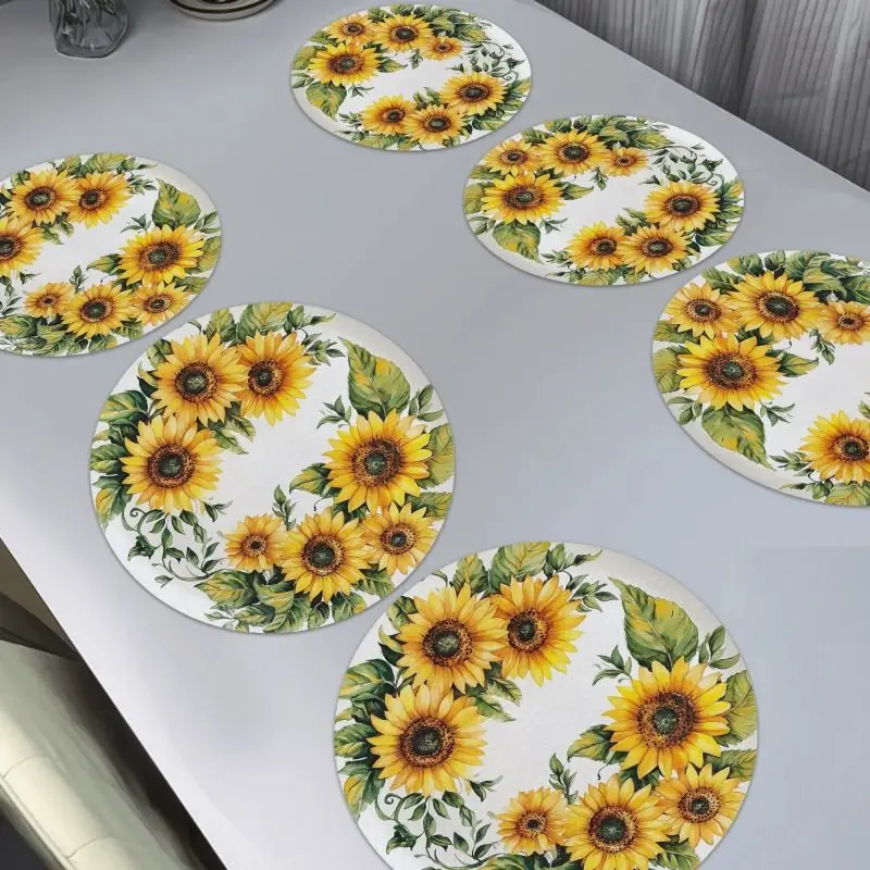 VIKAMA Watercolor Sunflower Green Leaf Vine Table Mat Thermal Insulation Fabric Table Mat Rural Healing Series Table Decoration