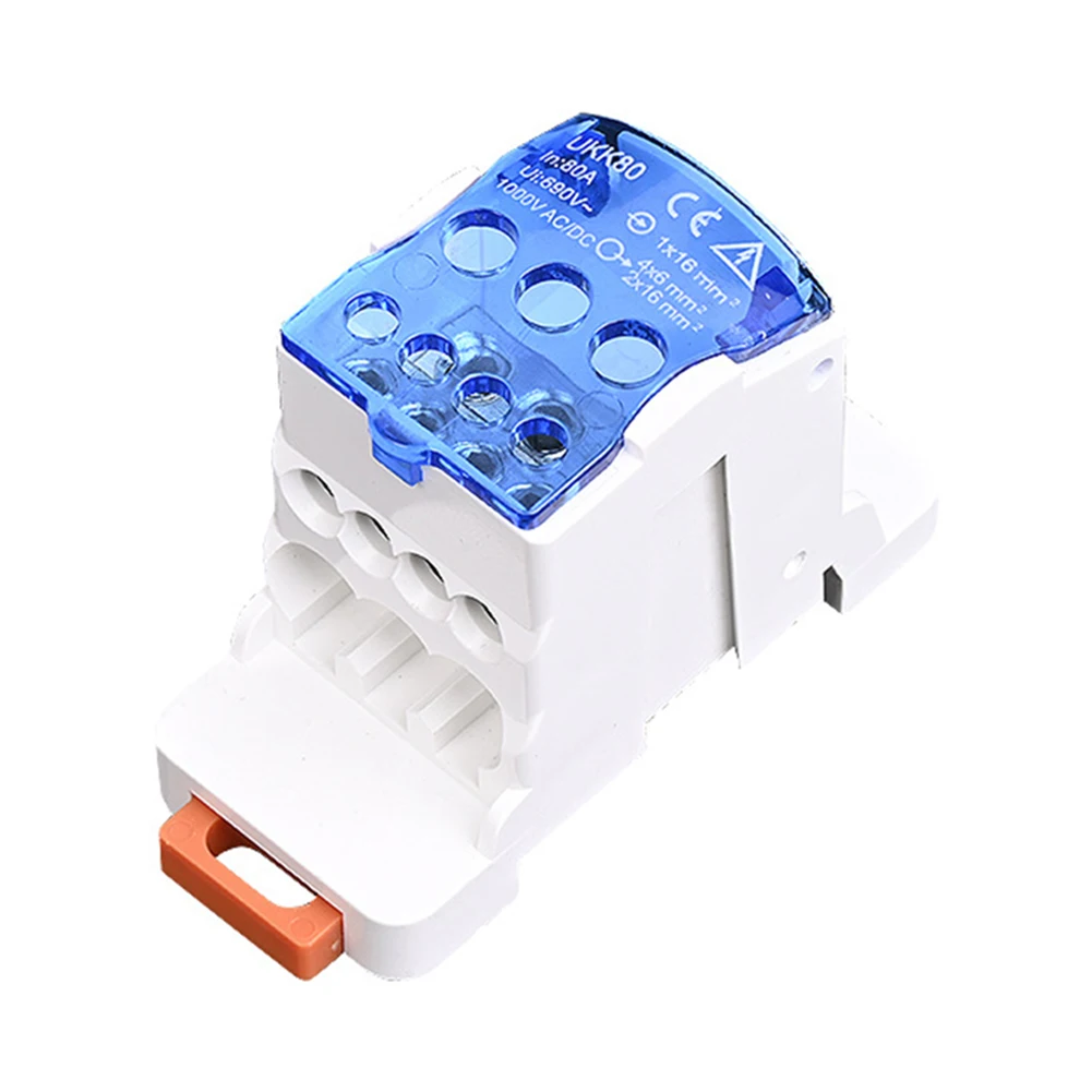 UKK80A Electrical Power Distribution Junction Box Split Terminal Block with 1 Inlet 6 Outlets for Din Rail Mount AC 690V 80A