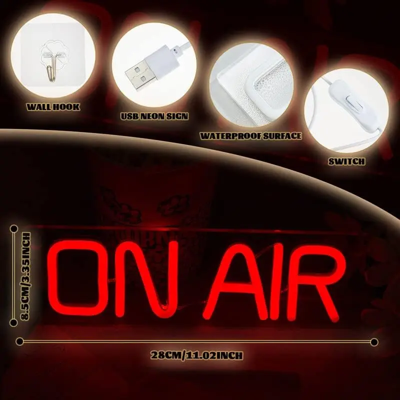 ON AIR 네온 사인, LED 네온 라이트 사인, 파티 벽 장식에 적합, USB Poweredo 침실 장식에 적합, Gfts