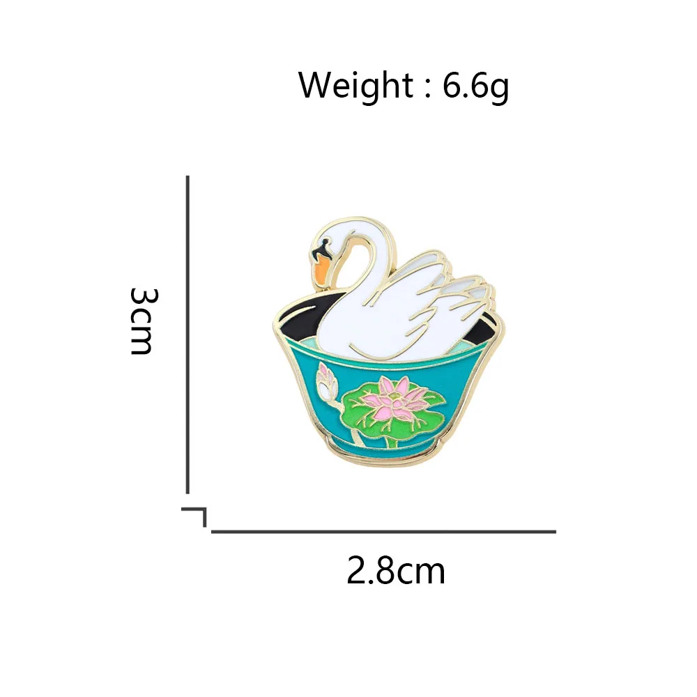Niedliche weiße Schwan-Emaille-Brosche in Lotus-Schale, Cartoon-Tier-Anstecknadel, Abzeichen für Rucksack, Hut, modisches Schmuckzubehör, niedliches Geschenk – Detail 3