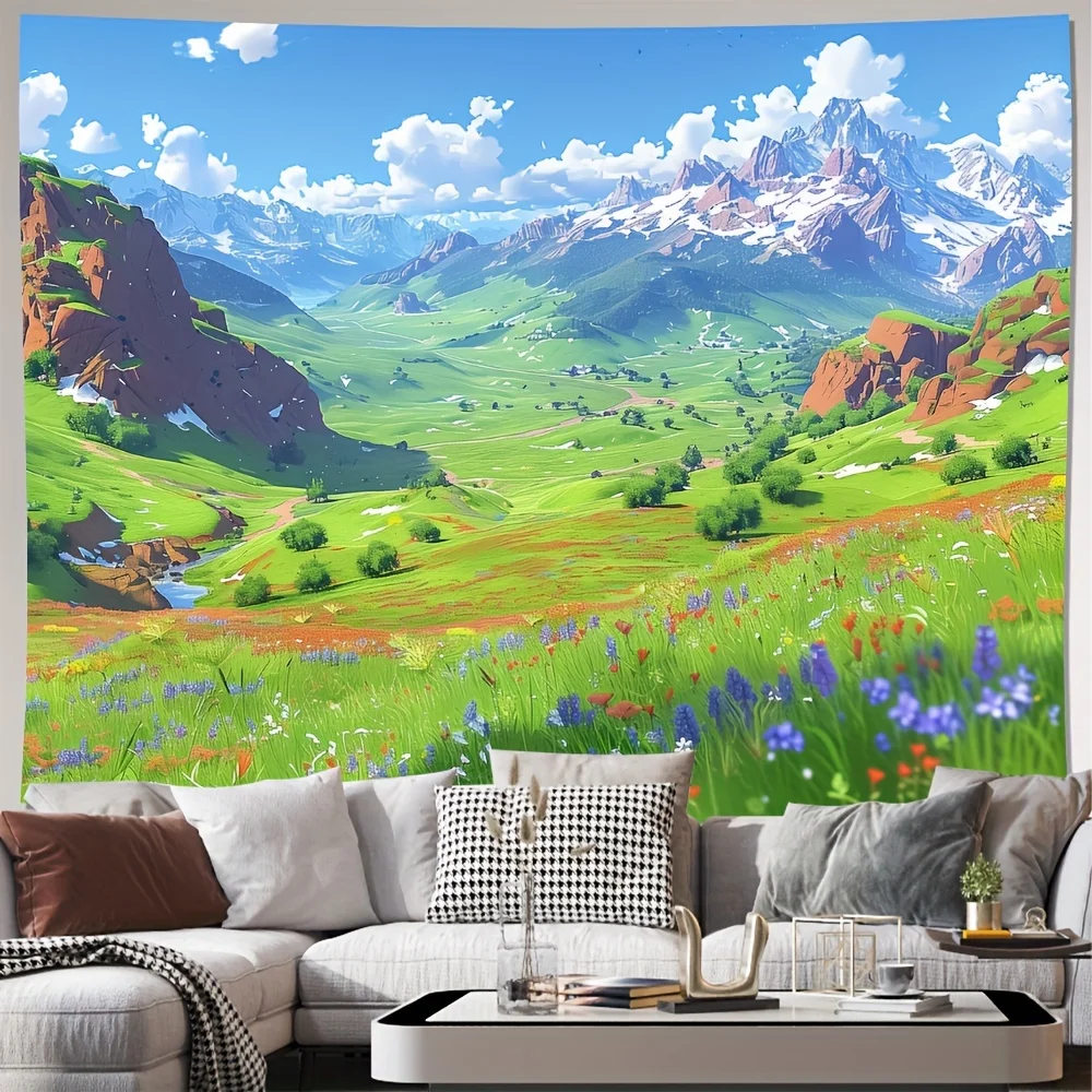 Mountain Landscape Tapestry 2D Digital Print Polyester Wall Hanging Living Room Bedroom Office Studio Decor with Hooks