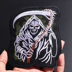 Punk style Death Skull Size 11.3x9.9CM patch embroidery badge Halloween cloth sticker for backpack hat Clothing decoration